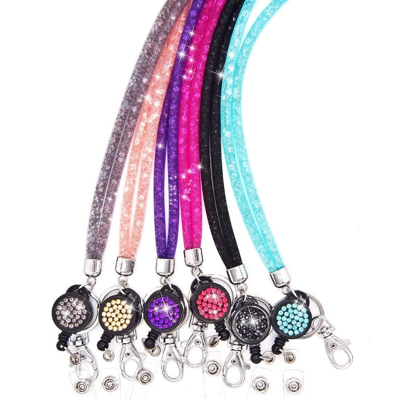 Ascrafter ID Card Lanyard Strap, Bling Crystal ID Card Holder with Bling Badge Holder, Pack of 6 - Image 2